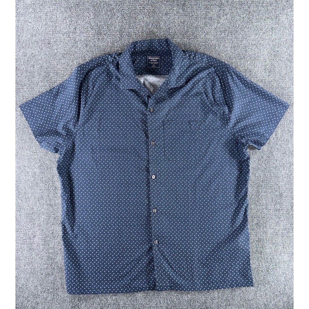 Abercrombie & Fitch Mens XXL Navy Blue Micro Print Short Sleeve Button Down